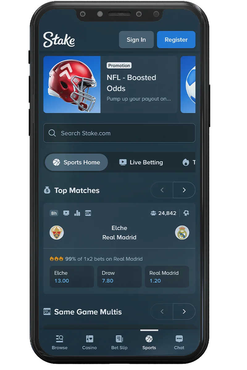 Screenshot of an online casino on a mobile phone