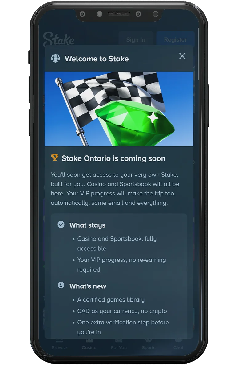 Screenshot of an online casino on a mobile phone