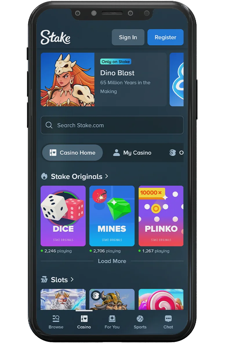 Screenshot of an online casino on a mobile phone