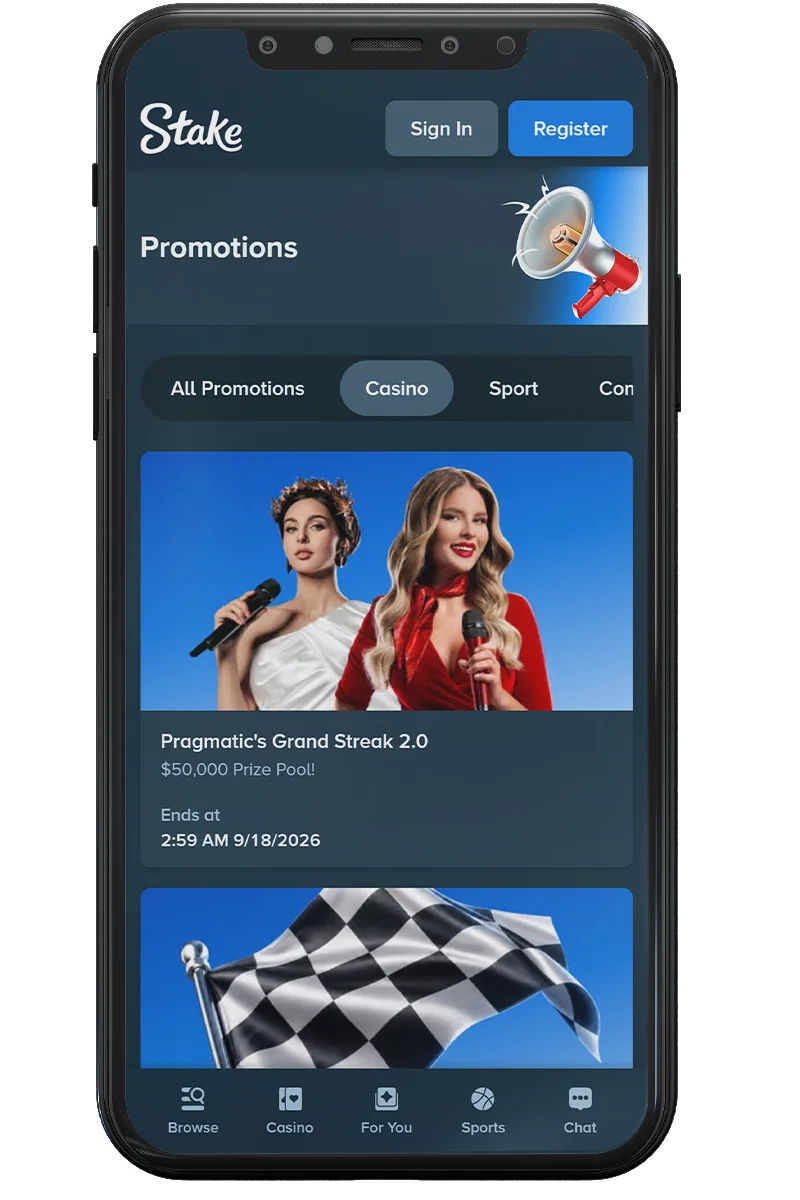 Screenshot of an online casino on a mobile phone